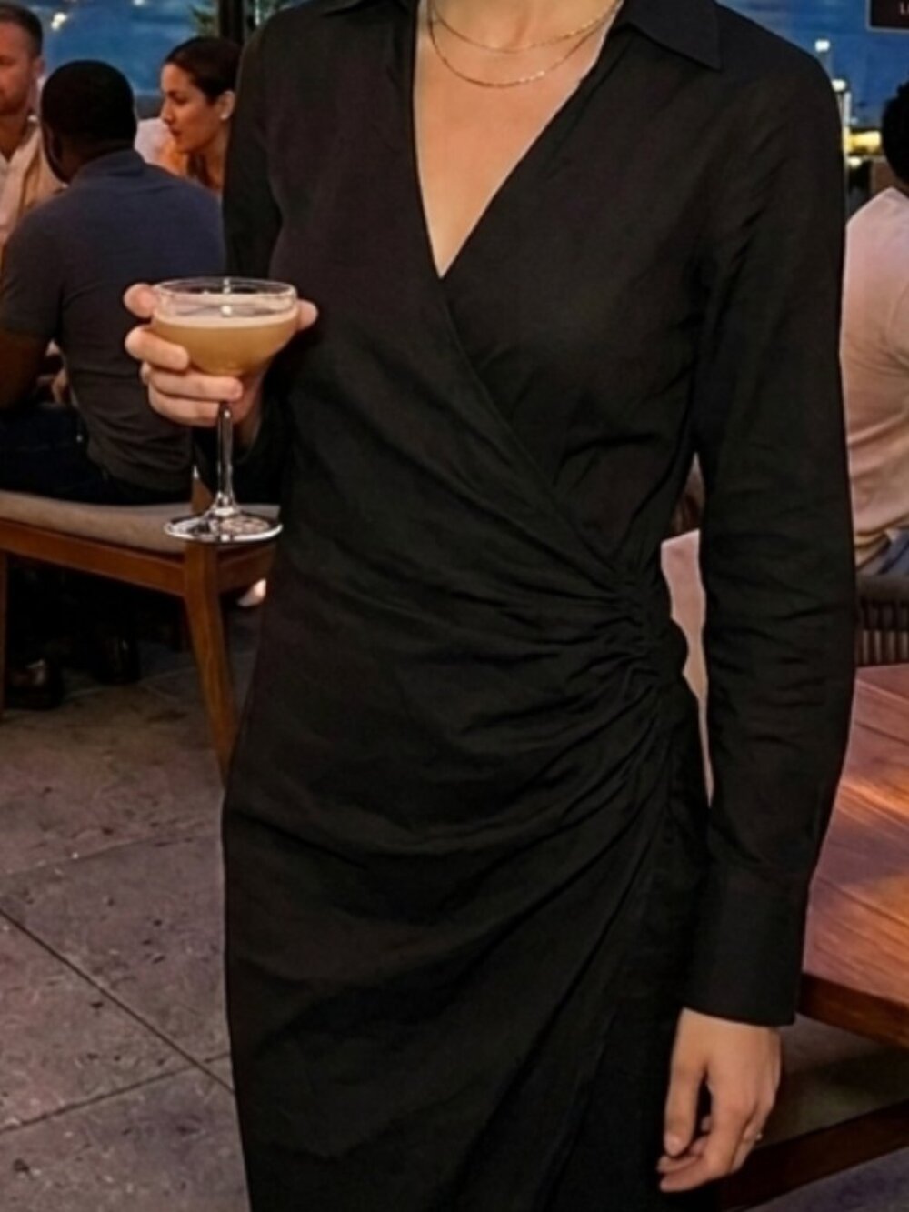 Zara NWT Black Maxi Dress Linen Blend XS Long Sleeve Ruched Quiet Luxury Gothic